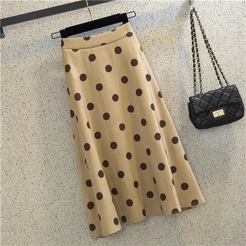 Mid-Length High-Waisted Polka Dot A-Line Skirt