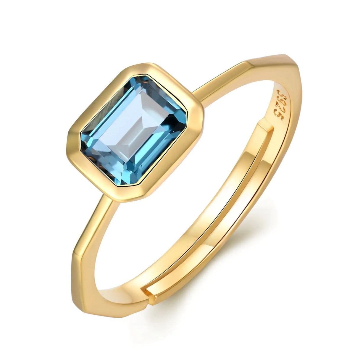 S925 Sterling Silver Adjustable Topaz Gem Ring for Women