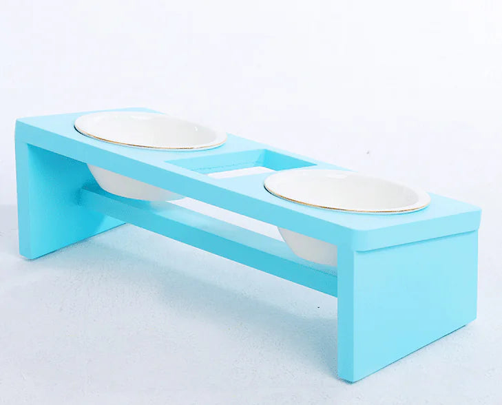 Tri-Color Cat Bowl Stand with Inclined Design